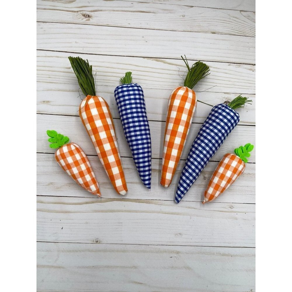 Plaid carrot lot for tiered trays Blue orange buffalo checkered decor Easter